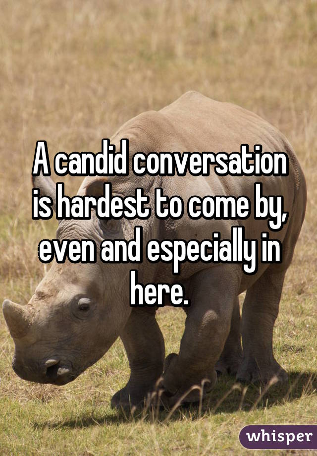 A candid conversation is hardest to come by, even and especially in here.