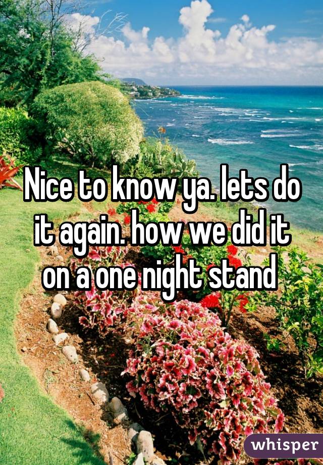 Nice to know ya. lets do it again. how we did it on a one night stand 
