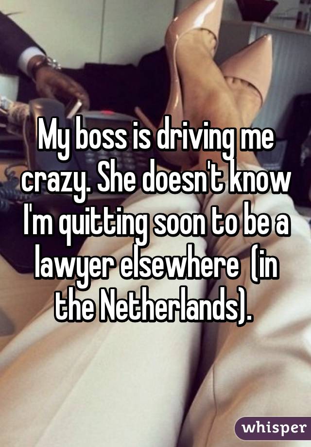 My boss is driving me crazy. She doesn't know I'm quitting soon to be a lawyer elsewhere  (in the Netherlands). 