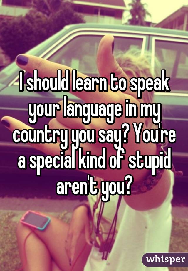 I should learn to speak your language in my country you say? You're a special kind of stupid aren't you?