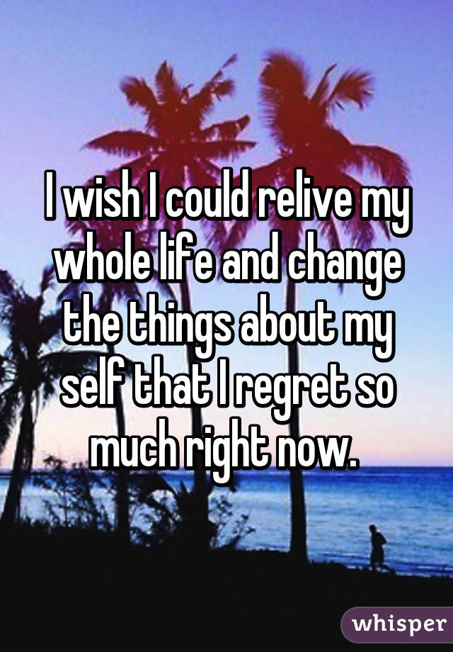 I wish I could relive my whole life and change the things about my self that I regret so much right now. 