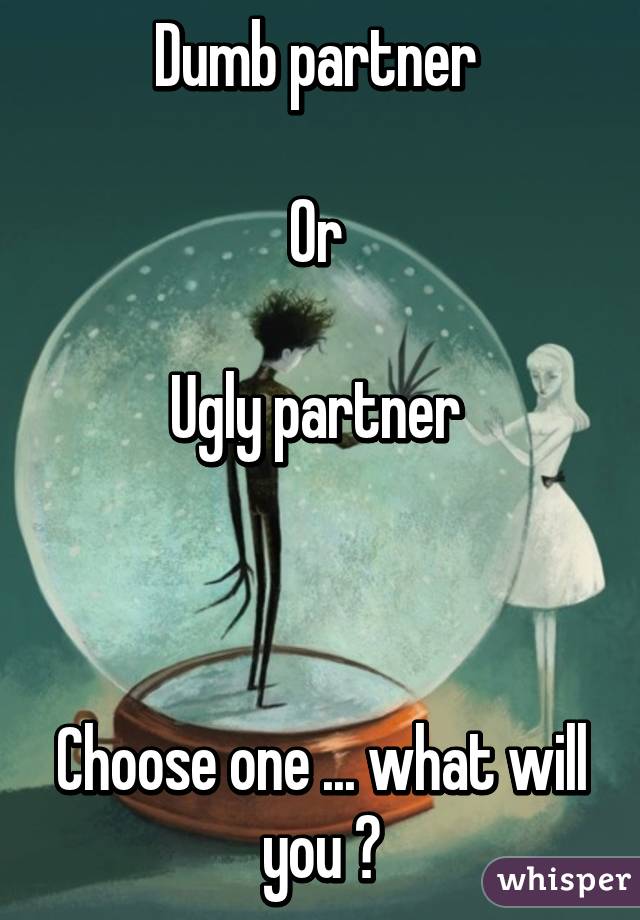Dumb partner 

Or 

Ugly partner 



Choose one ... what will you ?