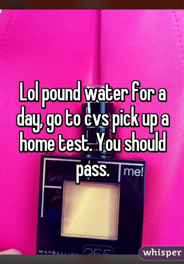 Lol pound water for a day, go to cvs pick up a home test. You should pass.