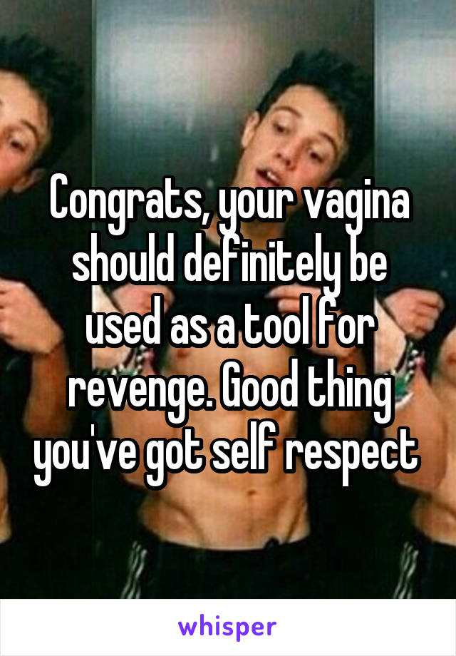 Congrats, your vagina should definitely be used as a tool for revenge. Good thing you've got self respect 