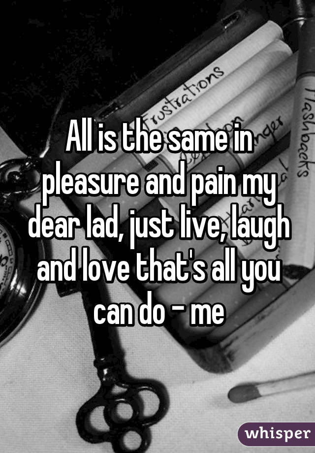 All is the same in pleasure and pain my dear lad, just live, laugh and love that's all you can do - me