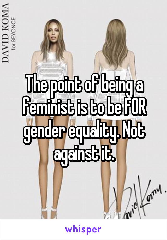 The point of being a feminist is to be FOR gender equality. Not against it.
