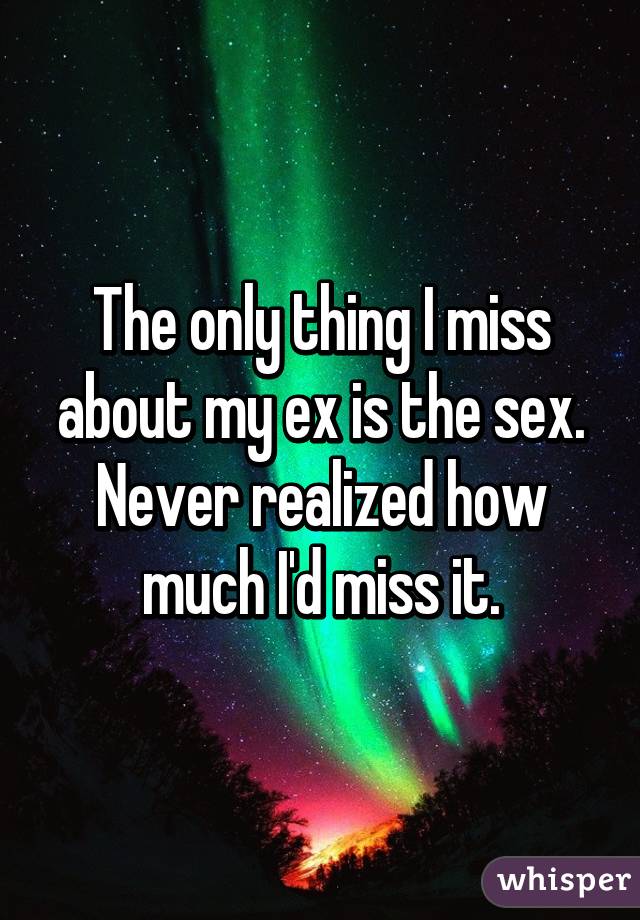 The only thing I miss about my ex is the sex. Never realized how much I'd miss it.