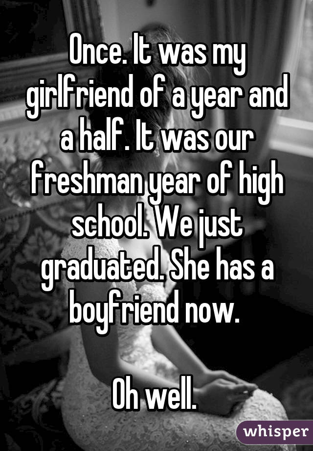 Once. It was my girlfriend of a year and a half. It was our freshman year of high school. We just graduated. She has a boyfriend now. 

Oh well. 