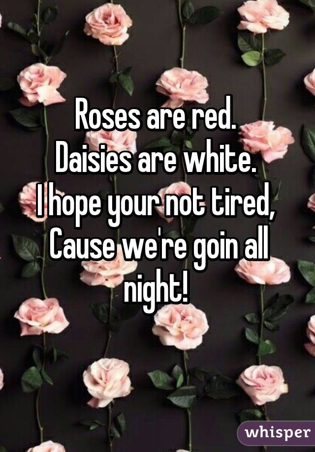 Roses Are Red Daisies Are White I Hope Your Not Tired Cause Were Goin All Night