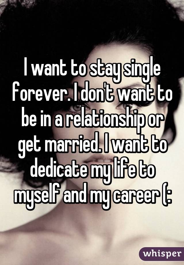 I want to stay single forever. I don't want to be in a relationship or get married. I want to dedicate my life to myself and my career (: