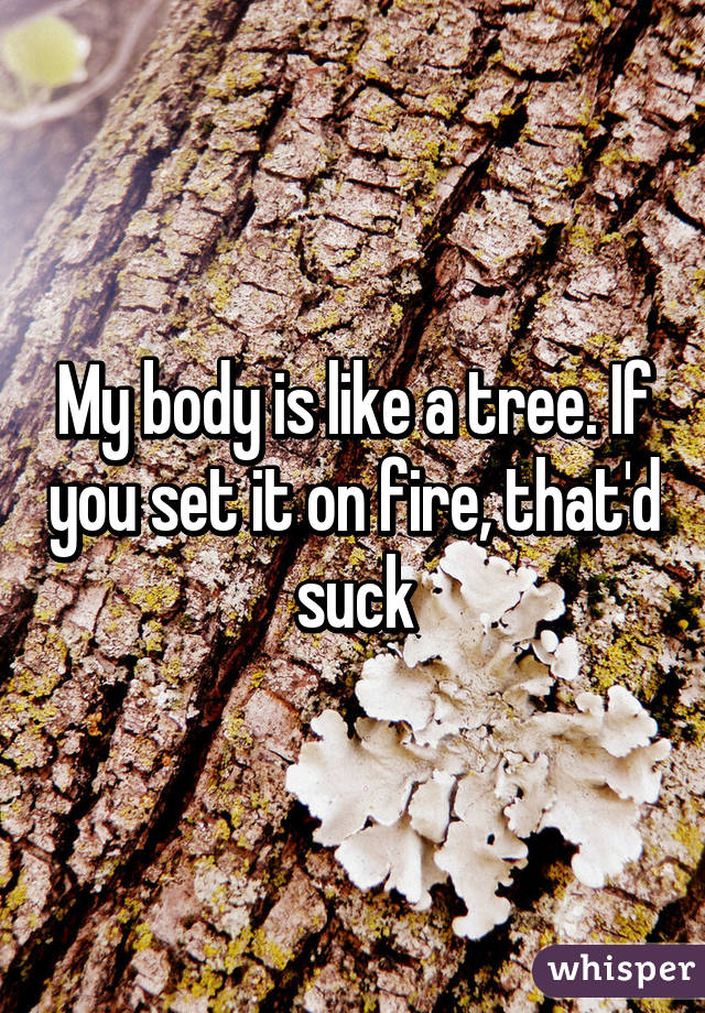 My body is like a tree. If you set it on fire, that'd suck