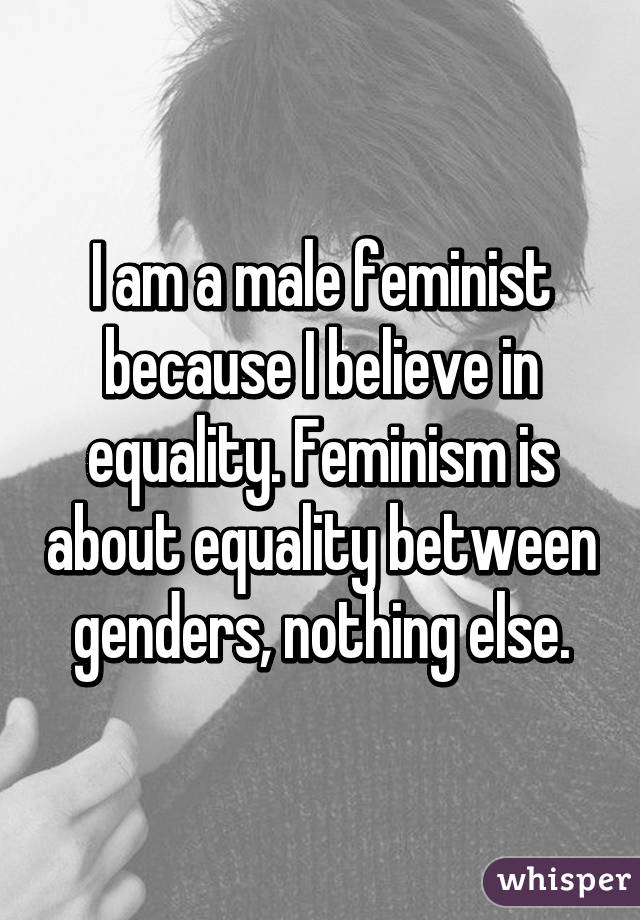 I am a male feminist because I believe in equality. Feminism is about equality between genders, nothing else.