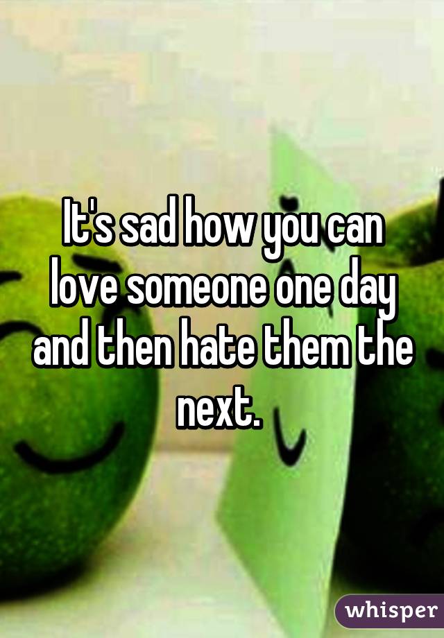 It's sad how you can love someone one day and then hate them the next. 