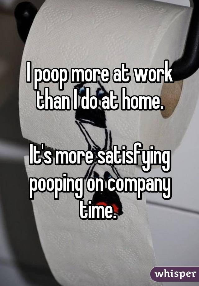 I poop more at work than I do at home.

It's more satisfying pooping on company time. 