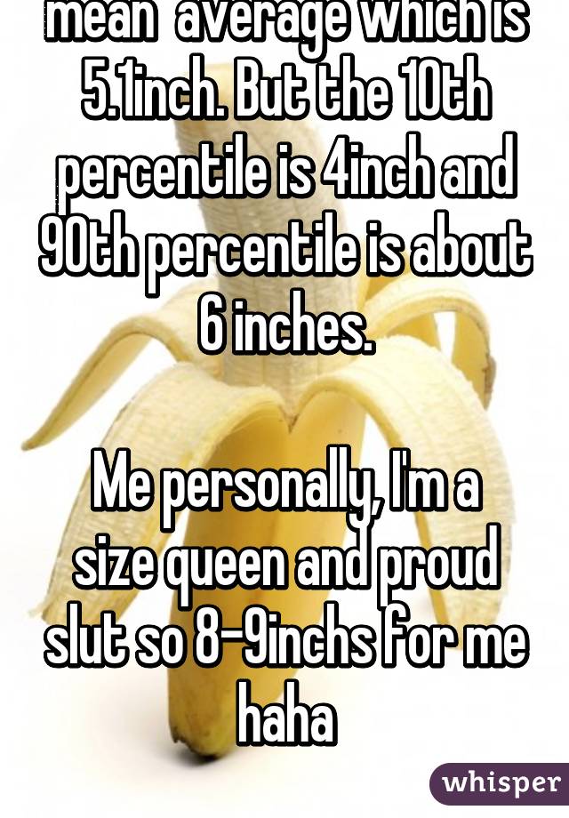 Technically just above mean  average which is 5.1inch. But the 10th percentile is 4inch and 90th percentile is about 6 inches.

Me personally, I'm a size queen and proud slut so 8-9inchs for me haha

