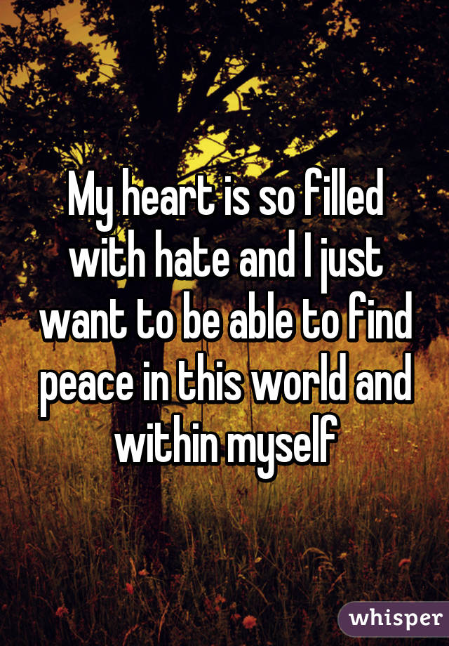 My heart is so filled with hate and I just want to be able to find peace in this world and within myself