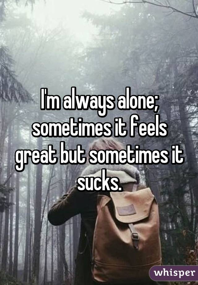 I'm always alone; sometimes it feels great but sometimes it sucks.