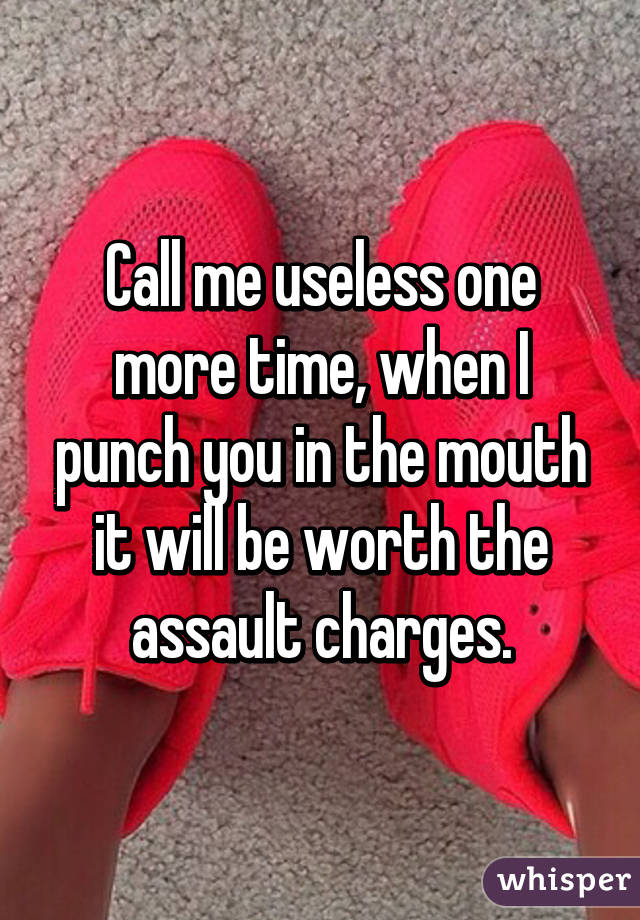 Call me useless one more time, when I punch you in the mouth it will be worth the assault charges.