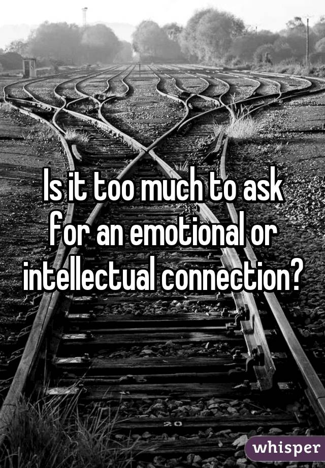 Is it too much to ask for an emotional or intellectual connection?