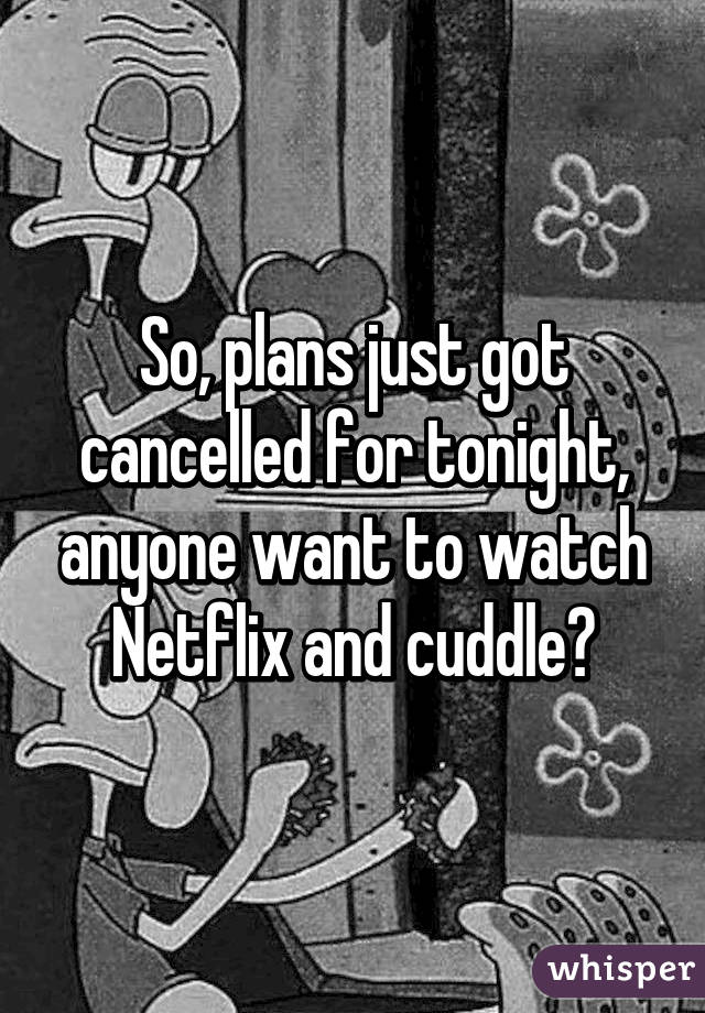 So, plans just got cancelled for tonight, anyone want to watch Netflix and cuddle?