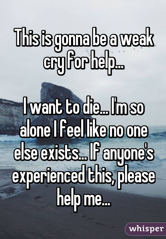 This is gonna be a weak cry for help...

I want to die... I'm so alone I feel like no one else exists... If anyone's experienced this, please help me...