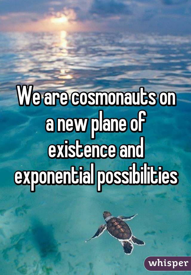 We are cosmonauts on a new plane of existence and exponential possibilities