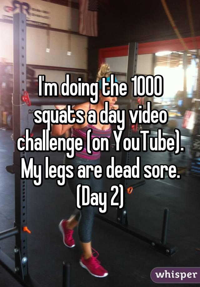 I'm doing the 1000 squats a day video challenge (on YouTube). My legs are dead sore. (Day 2)