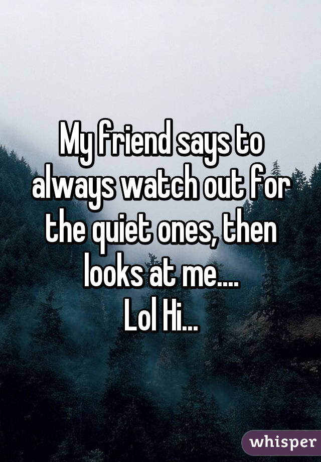 My friend says to always watch out for the quiet ones, then looks at me....
Lol Hi...