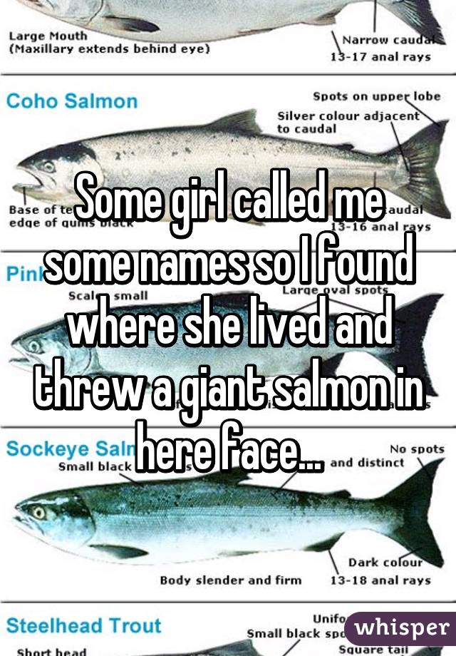 Some girl called me some names so I found where she lived and threw a giant salmon in here face...