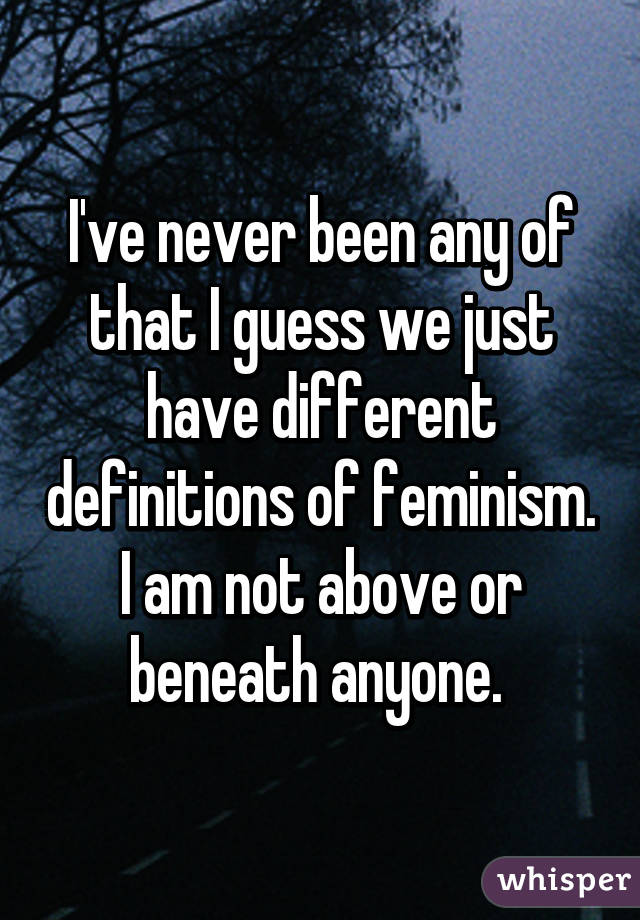 I've never been any of that I guess we just have different definitions of feminism. I am not above or beneath anyone. 