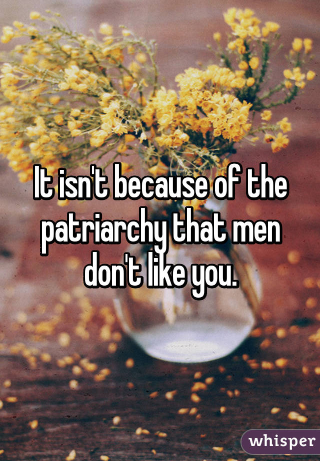It isn't because of the patriarchy that men don't like you.