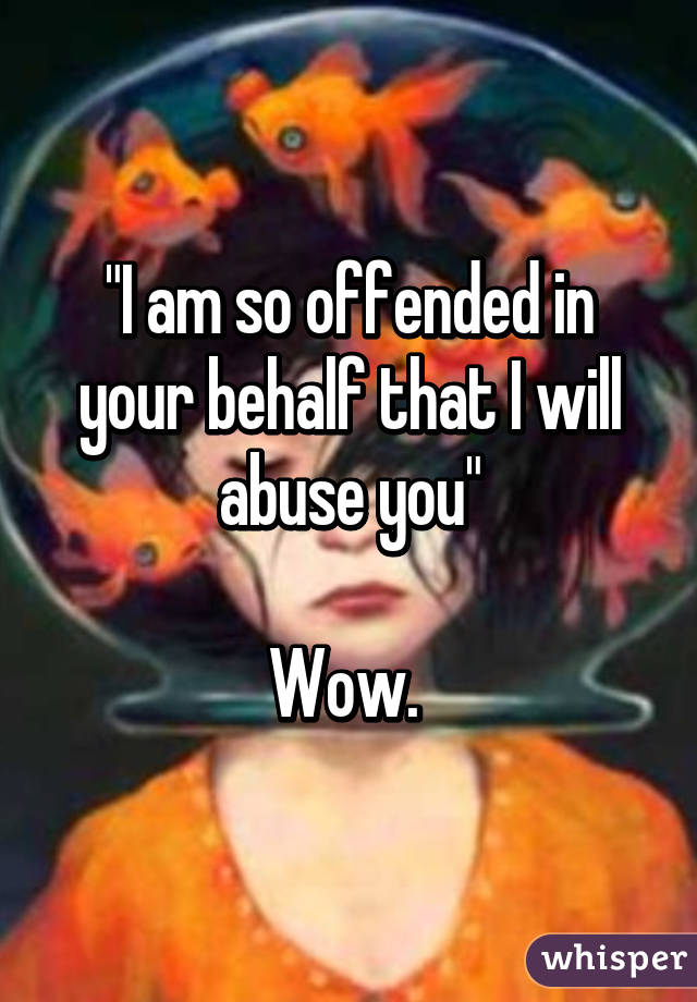 "I am so offended in your behalf that I will abuse you"

Wow. 