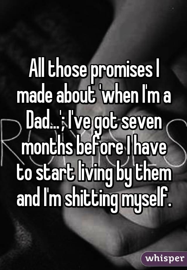 All those promises I made about 'when I'm a Dad...'; I've got seven months before I have to start living by them and I'm shitting myself.