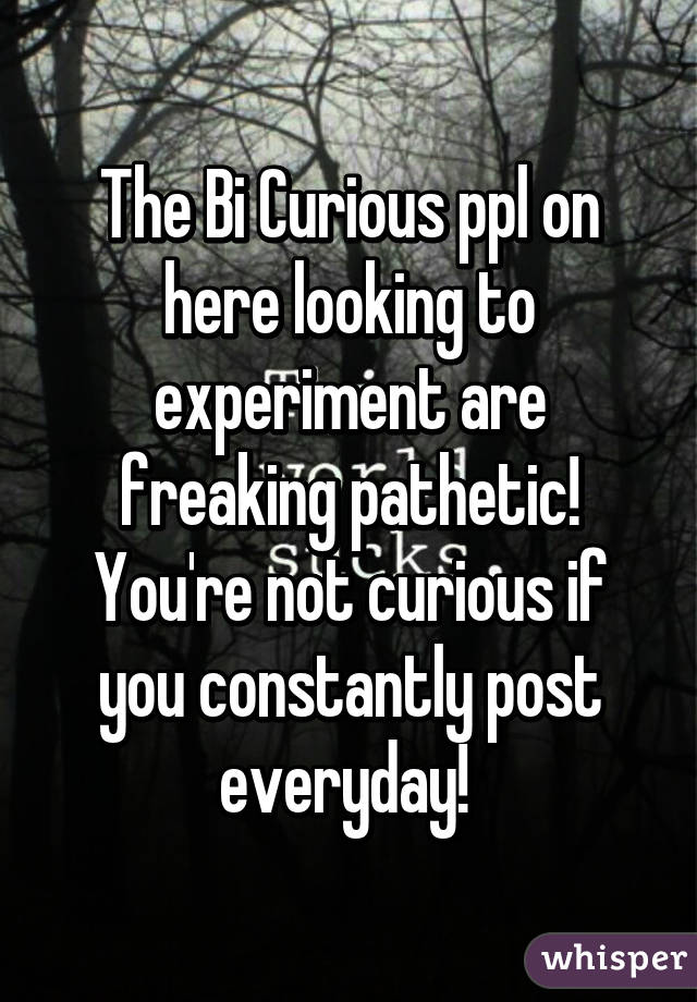 The Bi Curious ppl on here looking to experiment are freaking pathetic! You're not curious if you constantly post everyday! 