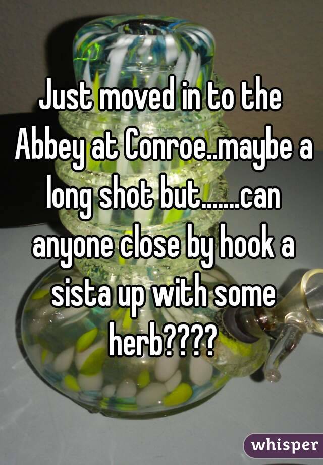 Just moved in to the Abbey at Conroe..maybe a long shot but.......can anyone close by hook a sista up with some herb????