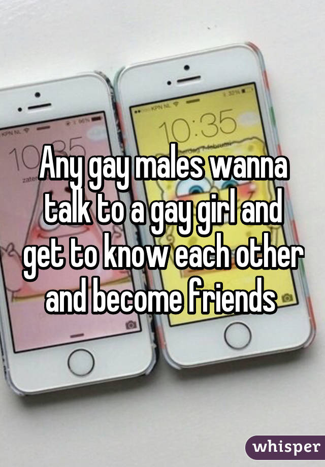 Any gay males wanna talk to a gay girl and get to know each other and become friends 