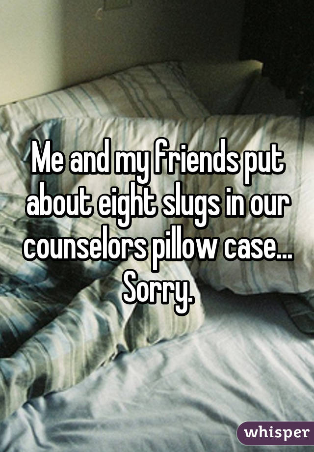 Me and my friends put about eight slugs in our counselors pillow case... Sorry.