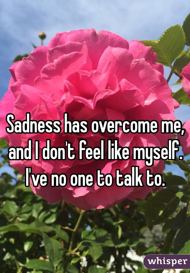 Sadness has overcome me, and I don't feel like myself. I've no one to talk to. 