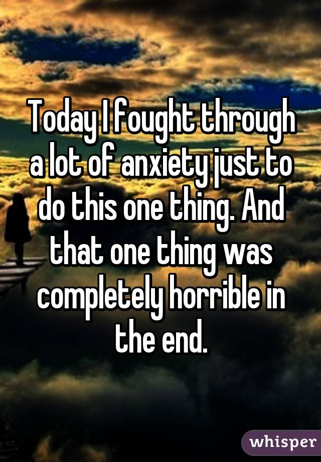 Today I fought through a lot of anxiety just to do this one thing. And that one thing was completely horrible in the end.