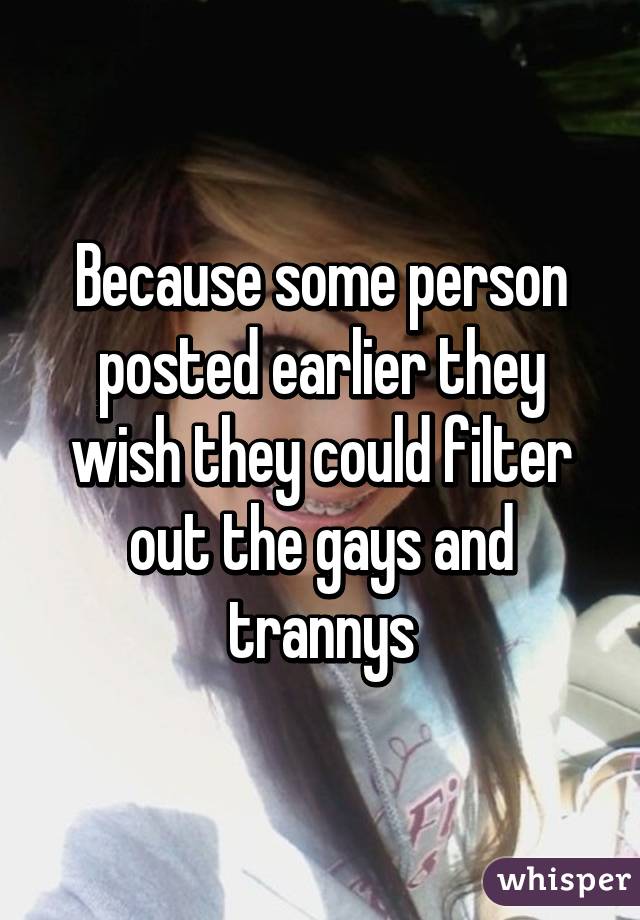 Because some person posted earlier they wish they could filter out the gays and trannys