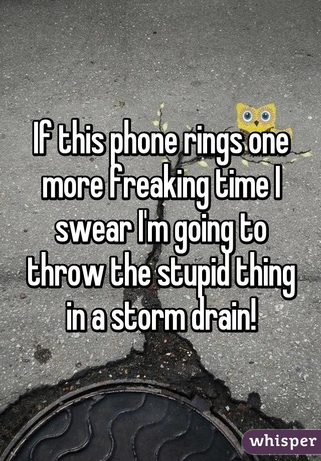 If this phone rings one more freaking time I swear I'm going to throw the stupid thing in a storm drain!