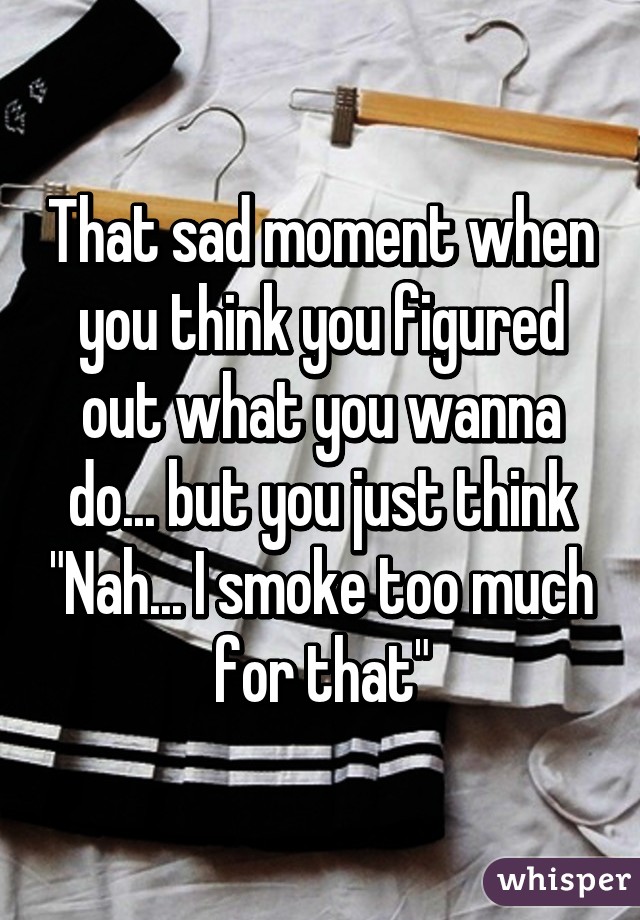 That sad moment when you think you figured out what you wanna do... but you just think "Nah... I smoke too much for that"