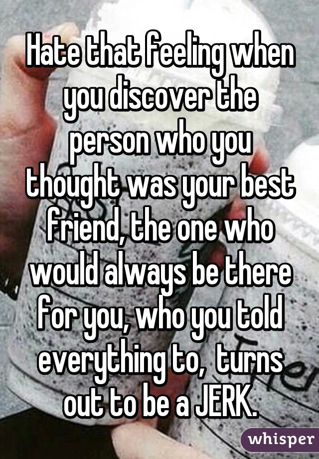 Hate that feeling when you discover the person who you thought was your best friend, the one who would always be there for you, who you told everything to,  turns out to be a JERK.