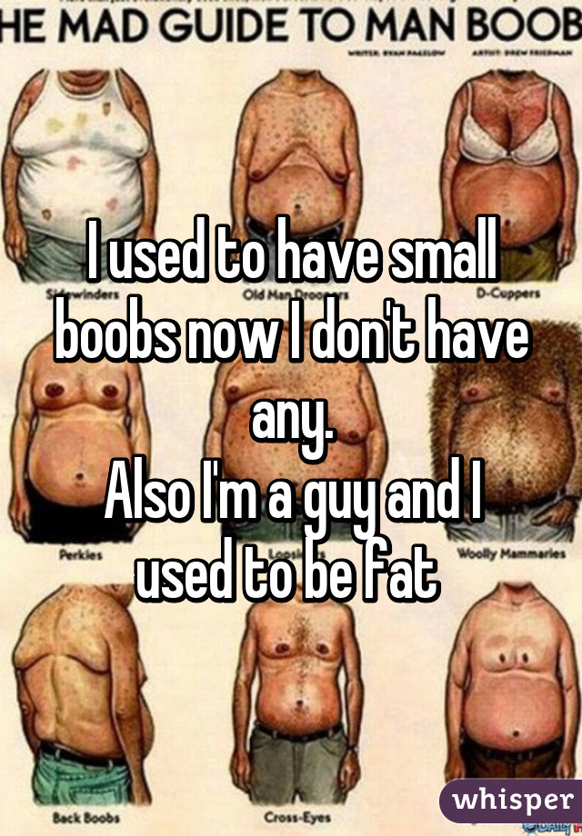 I used to have small boobs now I don't have any.
Also I'm a guy and I used to be fat 