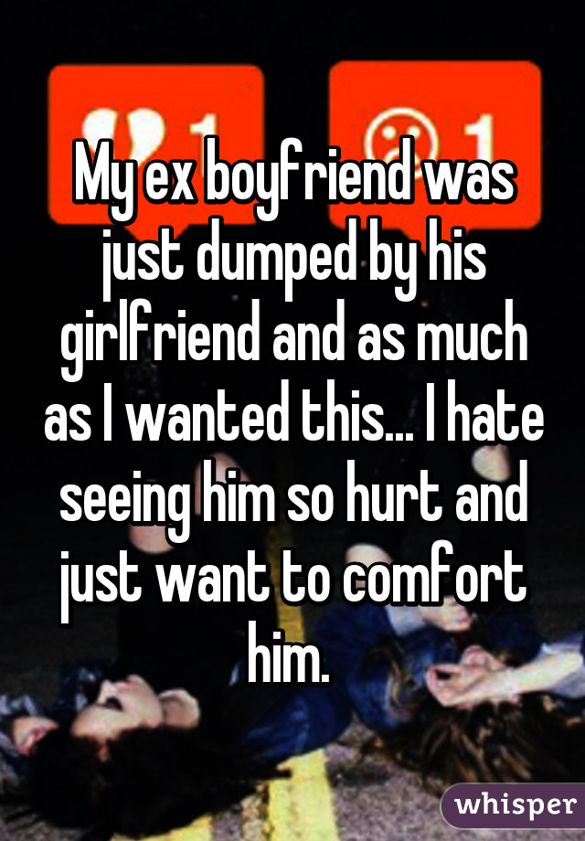 My ex boyfriend was just dumped by his girlfriend and as much as I wanted this... I hate seeing him so hurt and just want to comfort him. 