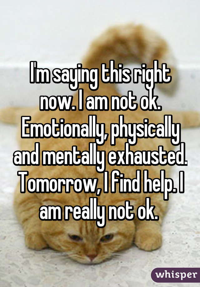 I'm saying this right now. I am not ok. Emotionally, physically and mentally exhausted. Tomorrow, I find help. I am really not ok. 