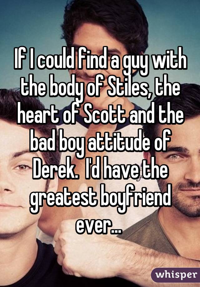 If I could find a guy with the body of Stiles, the heart of Scott and the bad boy attitude of Derek.  I'd have the greatest boyfriend ever... 