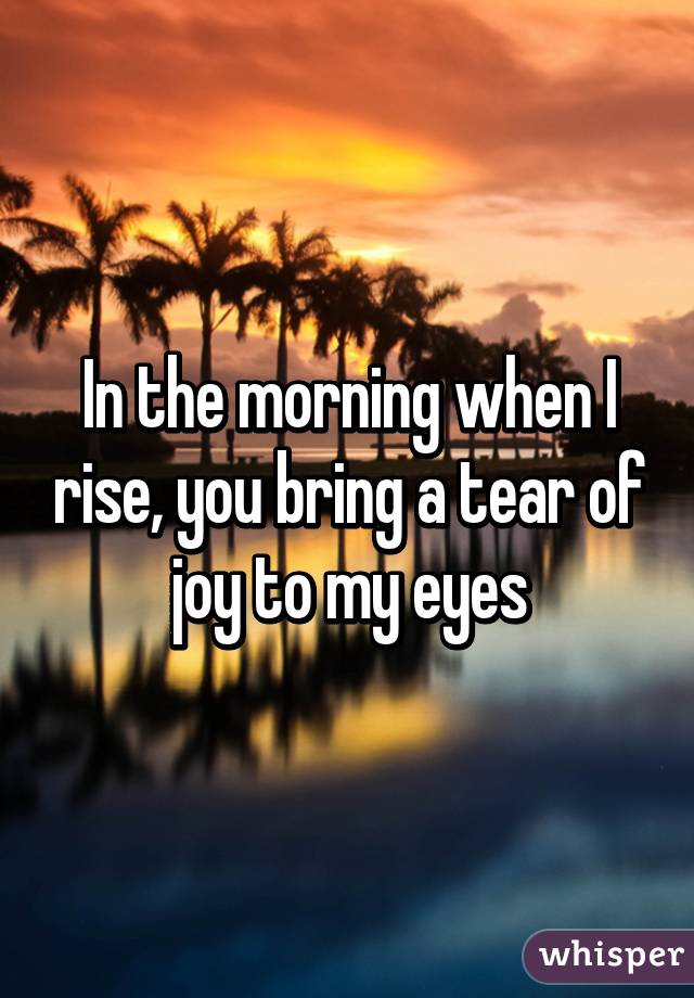 In the morning when I rise, you bring a tear of joy to my eyes