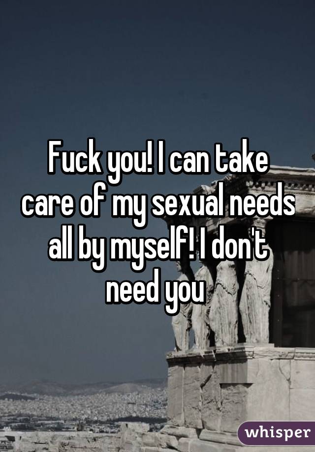 Fuck you! I can take care of my sexual needs all by myself! I don't need you 