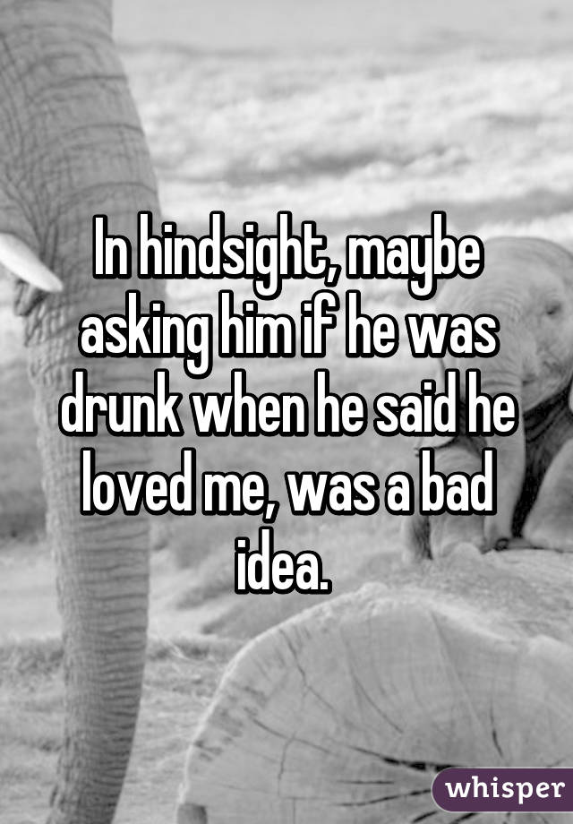 In hindsight, maybe asking him if he was drunk when he said he loved me, was a bad idea. 